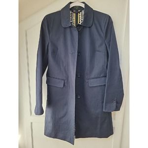 J. Crew Jacket Navy Womens Size 6 Front Button Lined Rain Coat 100% Cotton